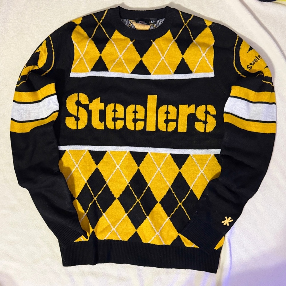 NFL Steelers Argyle Black and Yellow Crewneck Sweater